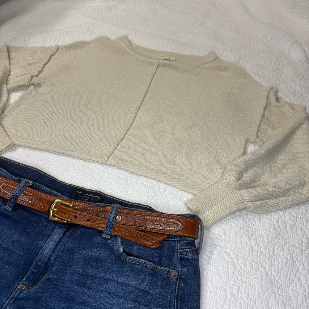 Promesa Cream Knit Sweater Fall Capsule Wardrobe Balloon Sleeves | Women’s S - Picture 4 of 12